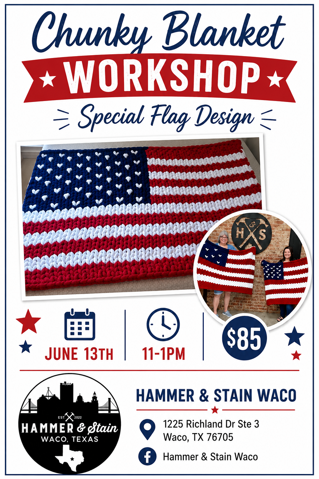 06/13/26 (Sat@11am) 🇺🇸 Chunky Knit Blanket Workshop – American Flag Design (Copy)